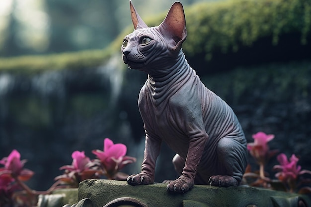 Cute Sphynx cat on garden