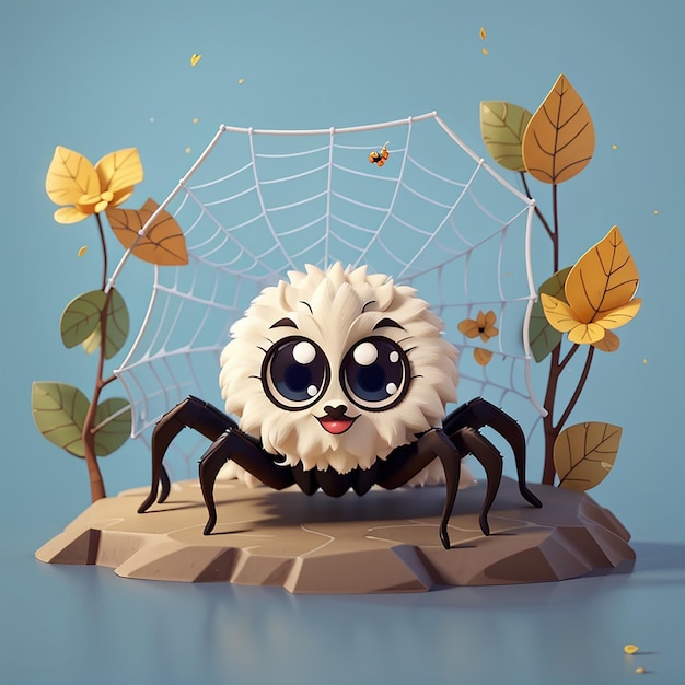 Photo cute spider with net cartoon illustration animal nature concept isolated flat cartoon style