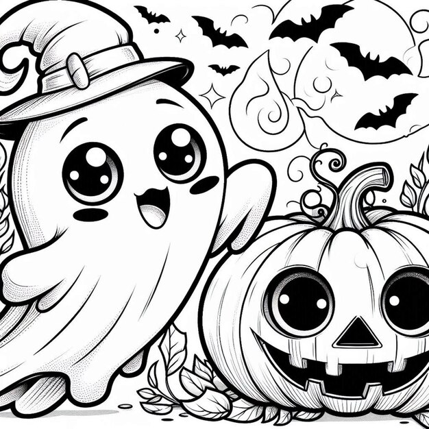 Photo cute and spooky halloween coloring page ai generated