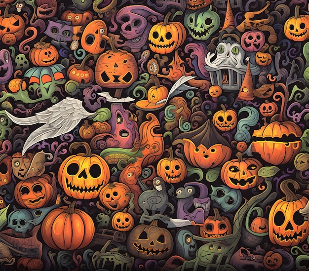 Cute Spooky Halloween Doodle Art Ai Generated