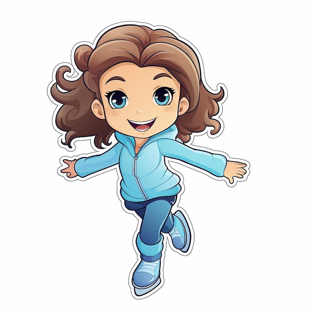 cute sport sticker of figure skating grace on ice isolated on white background