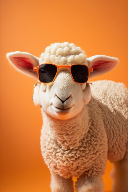 A cute spring lamb wearing sunglasses Studio shot against a bright background Generative ai