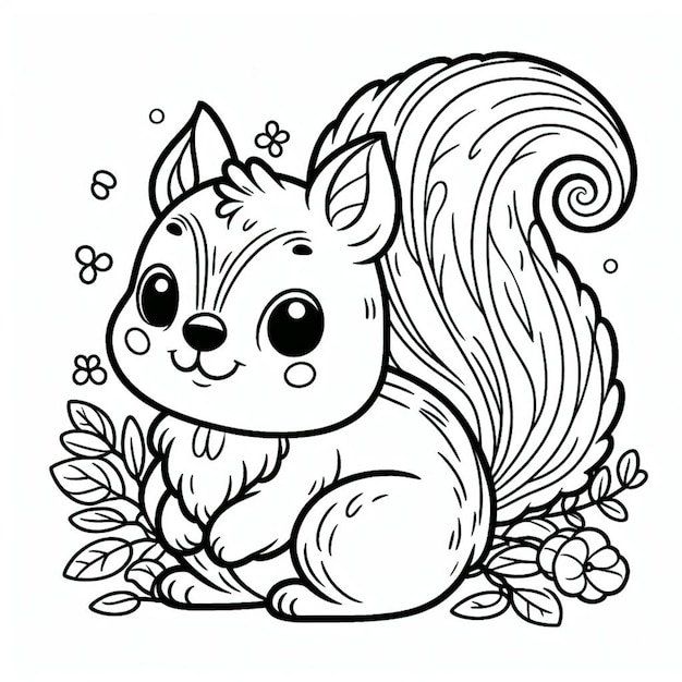 Cute Squirrel coloring page for children ai generated