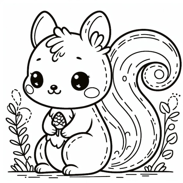 Cute Squirrel coloring page for children ai generated