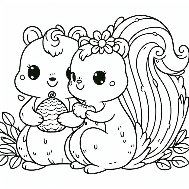 Cute Squirrel coloring page for children ai generated