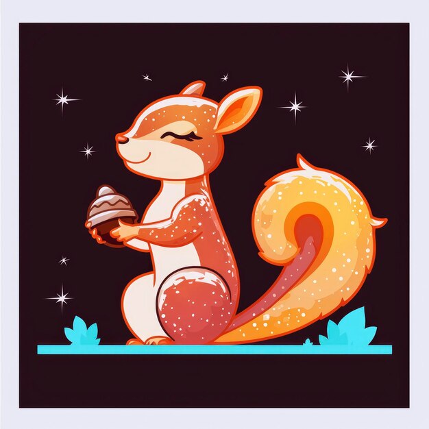 Photo cute squirrel holding a nut in the night sky