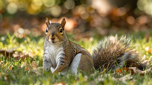 A cute squirrel relaxing in a park Generative Ai