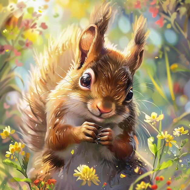 cute squirrel with big eyes holding in a summer surrounding