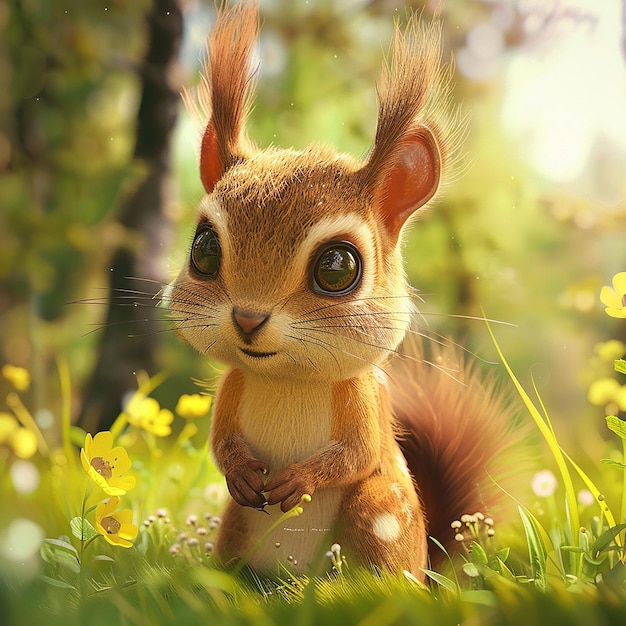 cute squirrel with big eyes holding in a summer surrounding