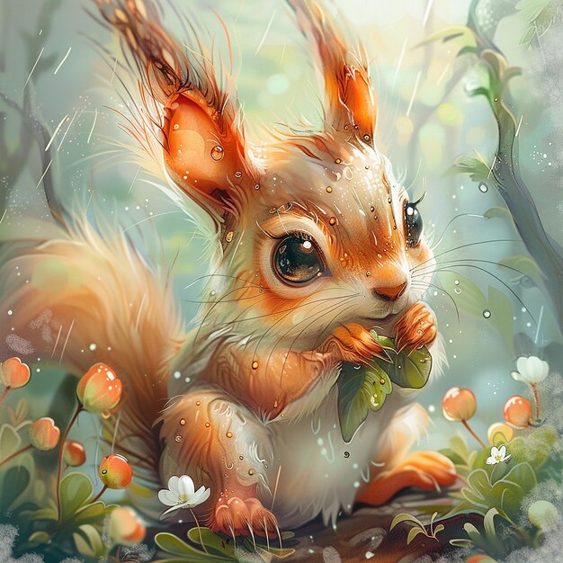 cute squirrel with big eyes holding in a summer surrounding