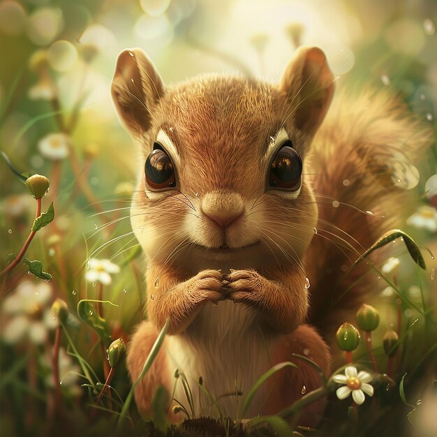 cute squirrel with big eyes holding in a summer surrounding