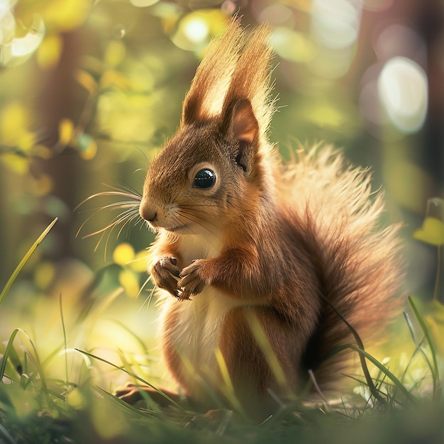 cute squirrel with big eyes holding in a summer surrounding