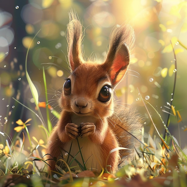 cute squirrel with big eyes holding in a summer surrounding