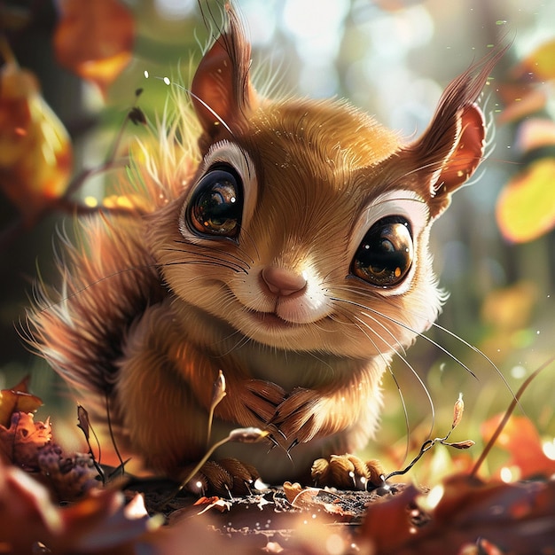 cute squirrel with big eyes holding in a summer surrounding