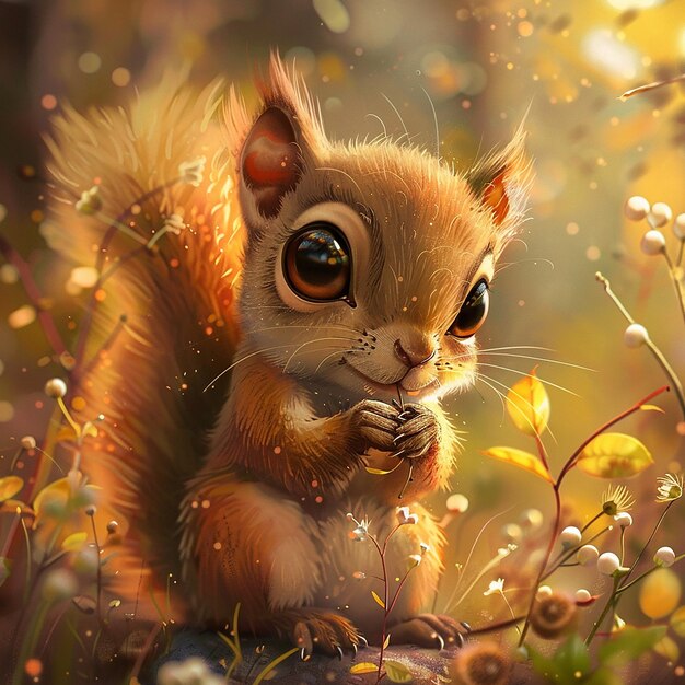 cute squirrel with big eyes holding in a summer surrounding