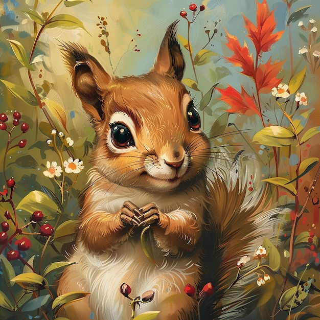 cute squirrel with big eyes holding in a summer surrounding