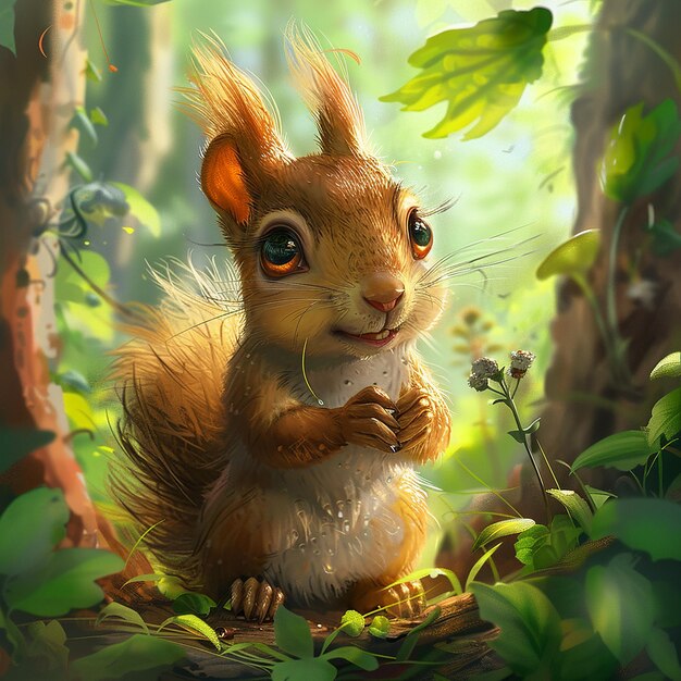 cute squirrel with big eyes holding in a summer surrounding