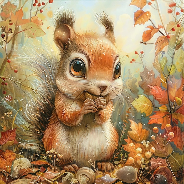 cute squirrel with big eyes holding in a summer surrounding