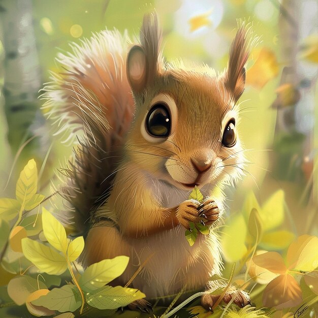 cute squirrel with big eyes holding in a summer surrounding