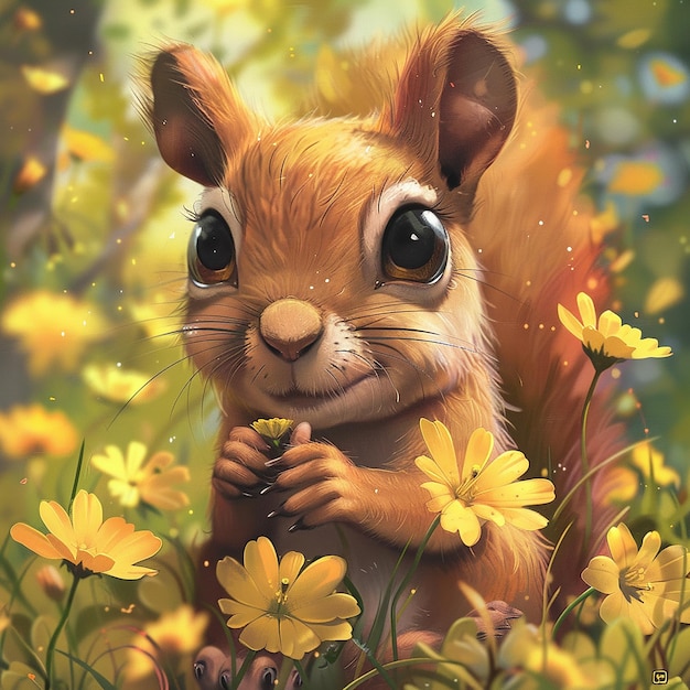 cute squirrel with big eyes holding in a summer surrounding