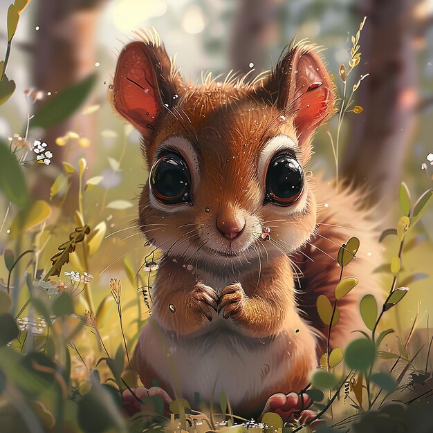 cute squirrel with big eyes holding in a summer surrounding