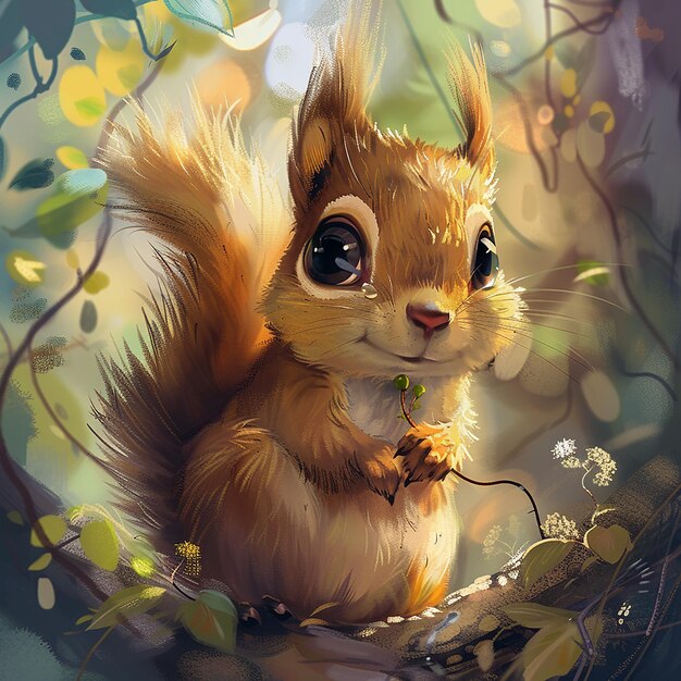 cute squirrel with big eyes holding in a summer surrounding