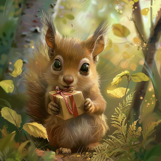 cute squirrel with big eyes holding in a summer surrounding