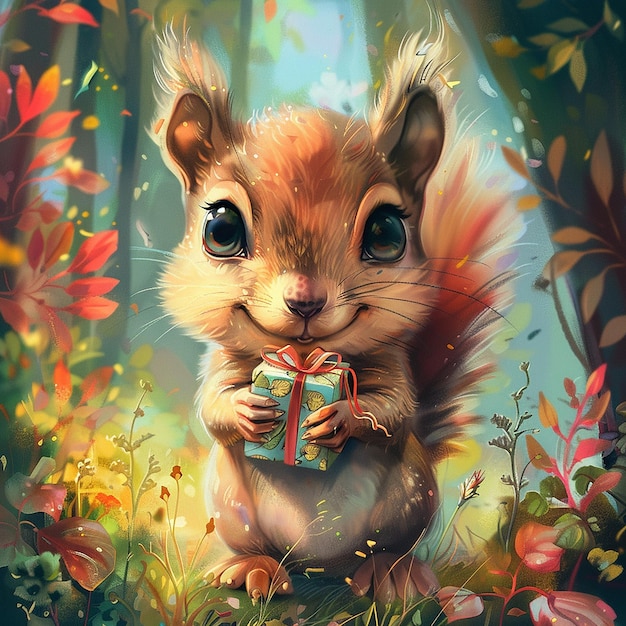 cute squirrel with big eyes holding in a summer surrounding