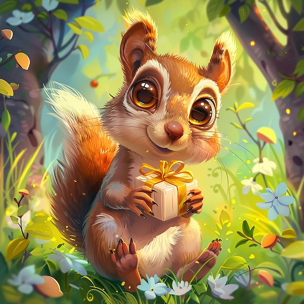 cute squirrel with big eyes holding in a summer surrounding