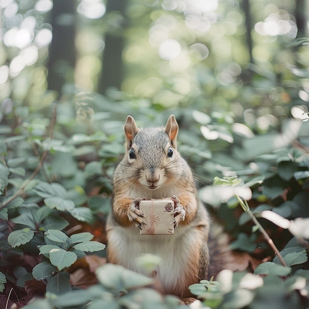 cute squirrel with big eyes holding in a summer surrounding