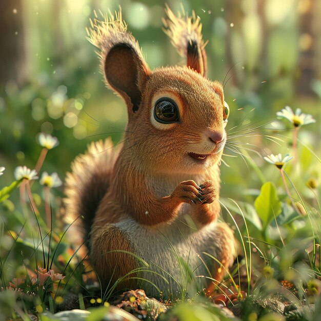 cute squirrel with big eyes holding in a summer surrounding