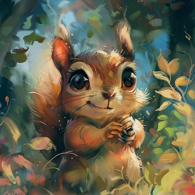 cute squirrel with big eyes holding in a summer surrounding