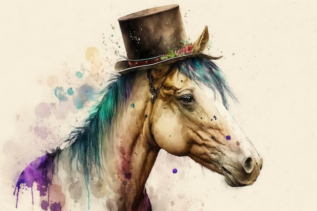 Cute St Patrick's Day Horse with Hat in Watercolor