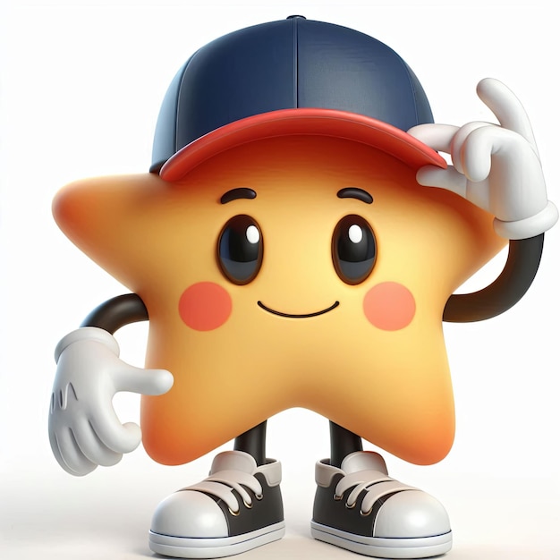 cute star character with baseball cap cartoon 3d