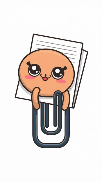 Photo cute stationery office paperclip with kawaii muzzles cartoon style