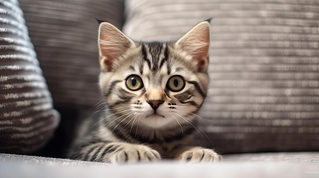 A Cute Striped Young Cat