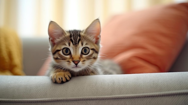 A Cute Striped Young Cat