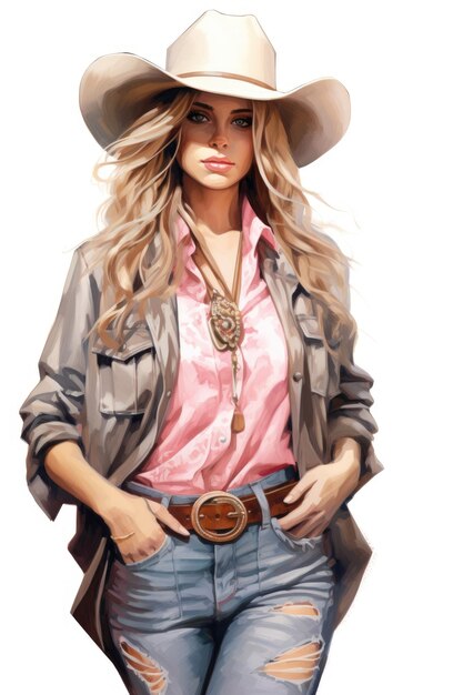 Cute stylish woman in cowboy hat