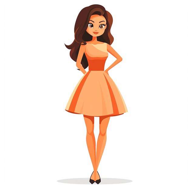 Cute Stylish Woman in Dress Cartoon Vector Icon