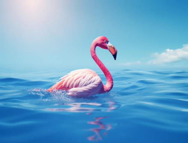 Cute summer background with pink flamingo Illustration AI GenerativexA