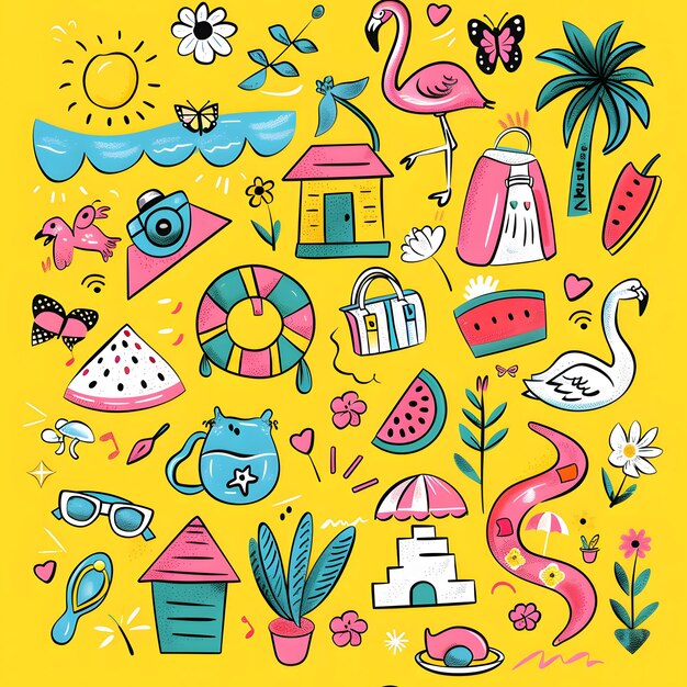 Photo cute summer themed icons pattern