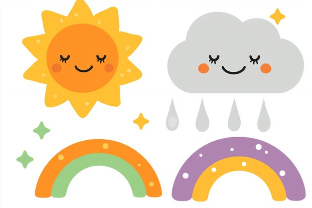 Photo cute sun cloud and rainbows illustration