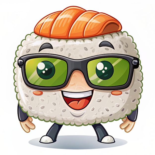 Photo cute sushi wearing sunglasses standing cartoon vector icons illustration flat cartoon concept suitable for any creative project