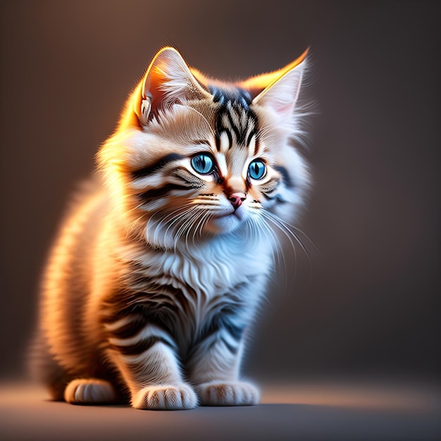 Cute tabby kitten dark background Space for text Adorable portrait of a kitten Cute cat