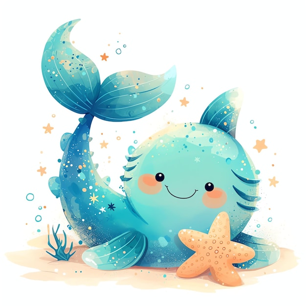 cute teal star marine style illustration