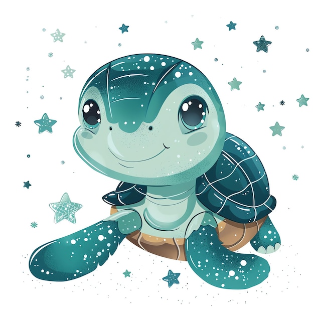 cute teal turtle marine style illustration