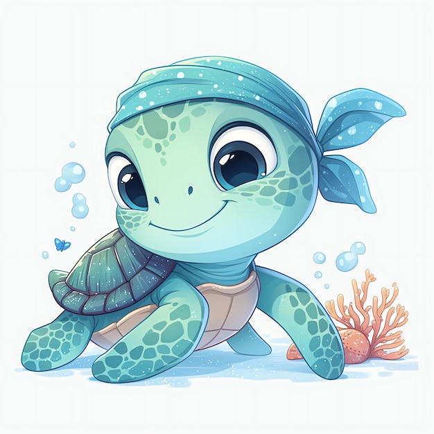 cute teal turtle marine style illustration