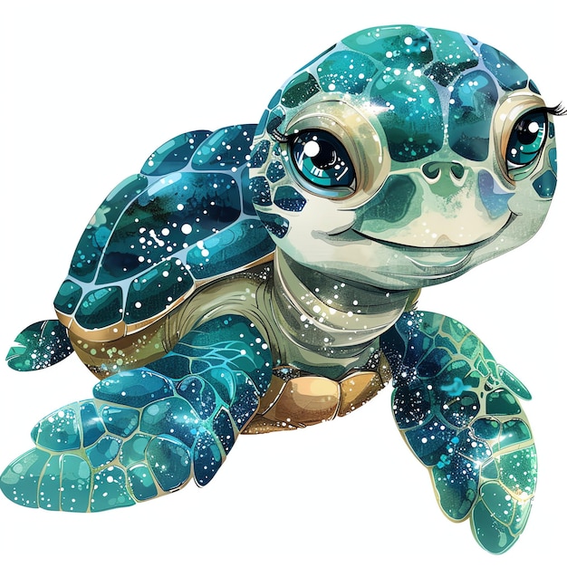 cute teal turtle marine style illustration