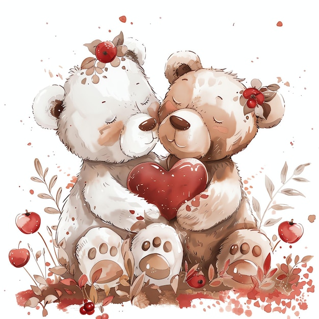 Cute Teddy Bear Couple Illustration love and hearts