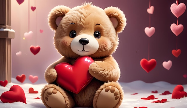 Cute teddy bear holding red heart valentines day background bear wallpaper valentine wallpaper